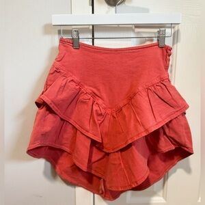 NWT Mother - The Ruffle Mini Skirt in Hot Coral